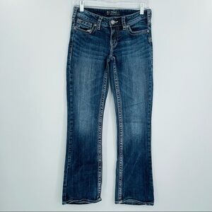Silver Aiko Bootcut Jeans Size 27 Thick Stitch Cowboy‎ Rodeo Distressed